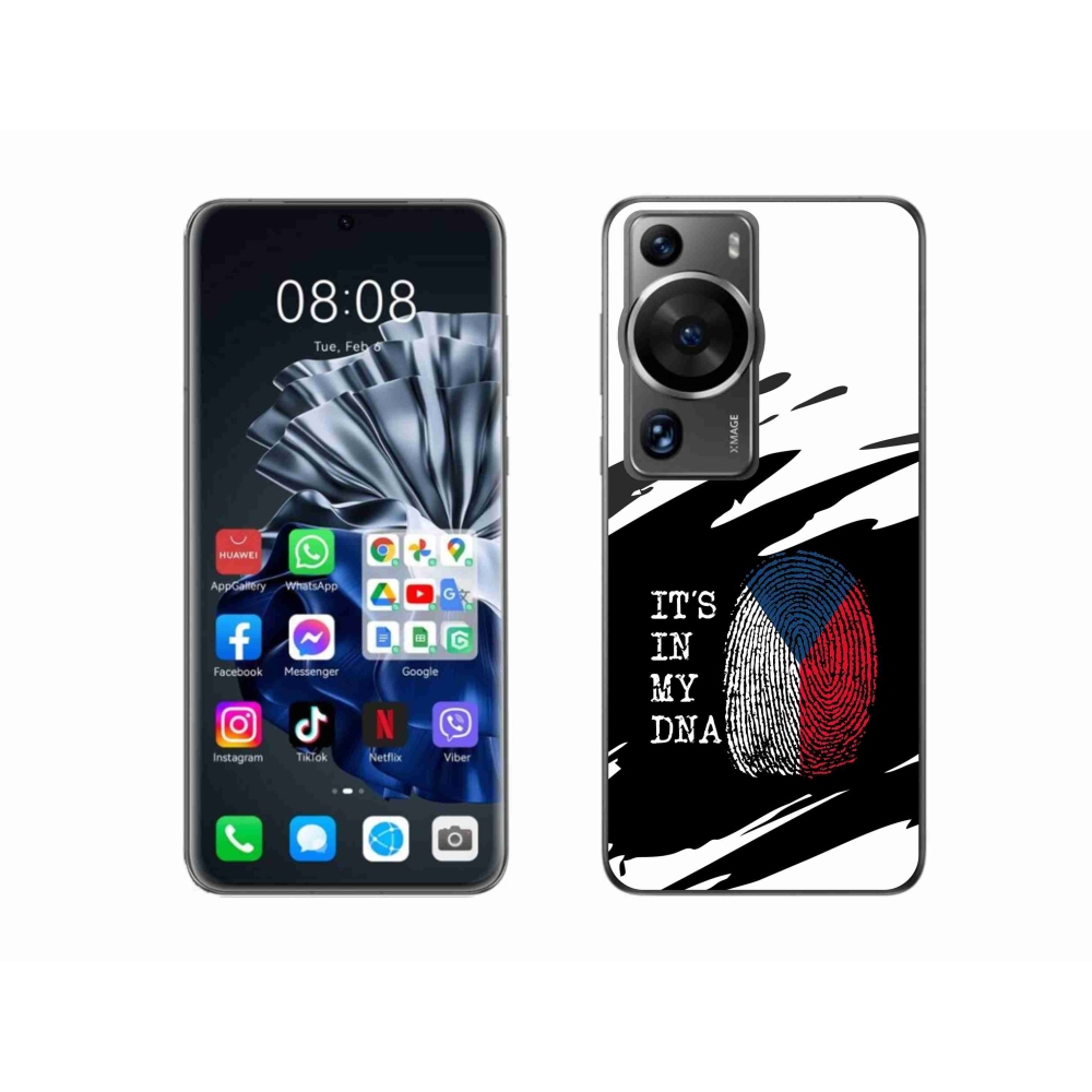 Gél borító mmCase a Huawei P60 Pro - zászlós ujjlenyomat fekete és fehér háttérrel