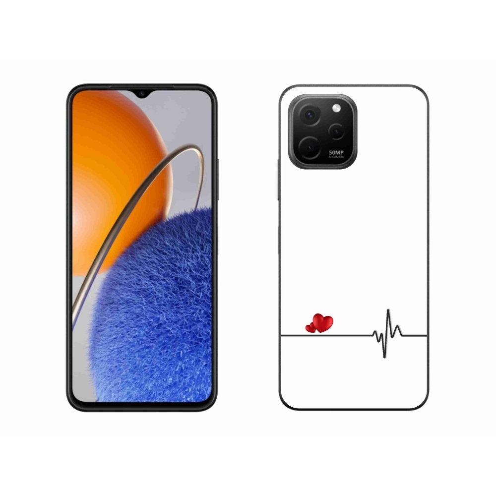 Gél borító mmCase a Huawei Nova Y61-en - szív és szívverés fehér háttérrel