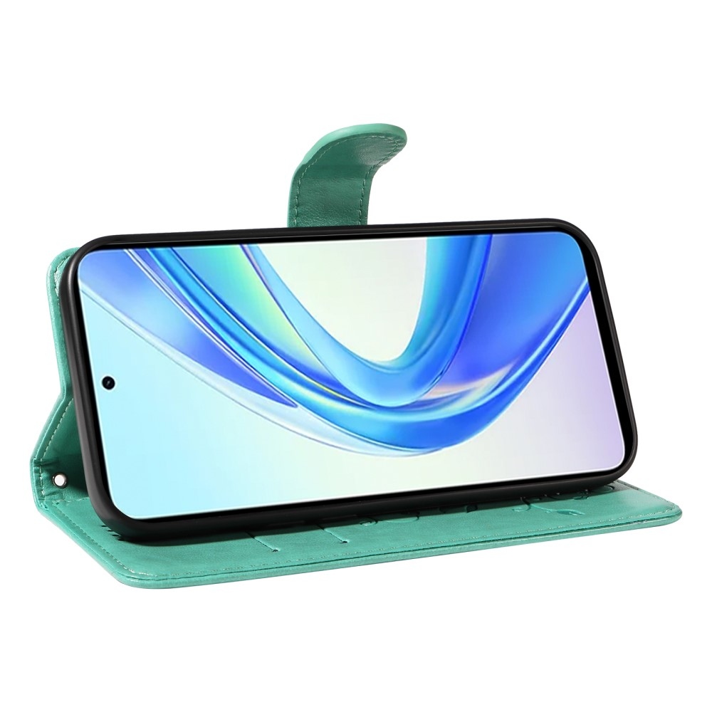 Virágok könyvtáska a Honor X7b/Honor 90 Smart készülékhez - teáskék színű