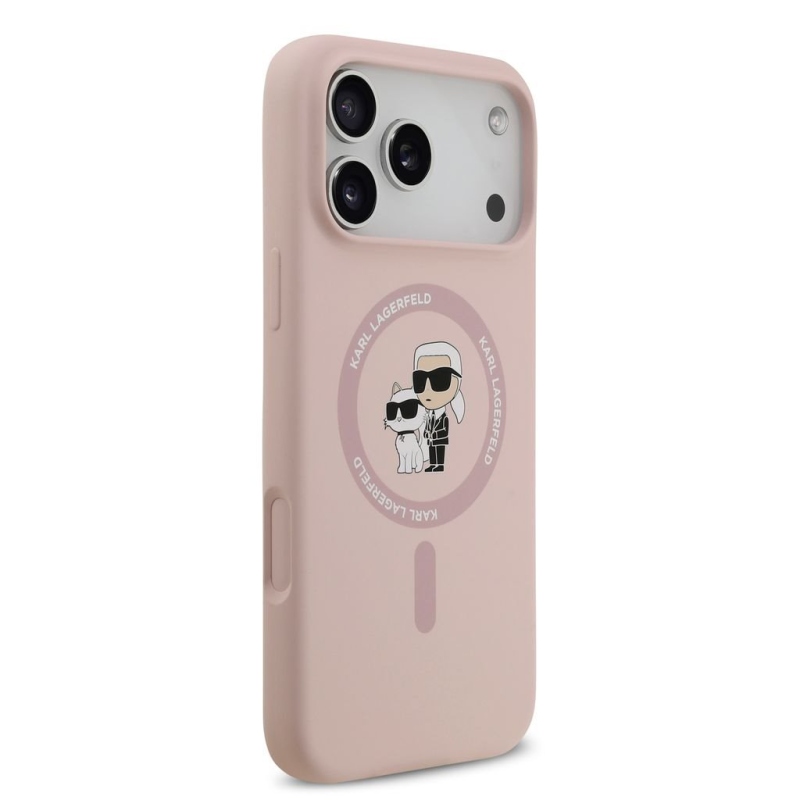 Karl Lagerfeld Liquid Silicone Karl és Choupette MagSafe hátsó tok iPhone 18 Pro Max-hoz, rózsaszín