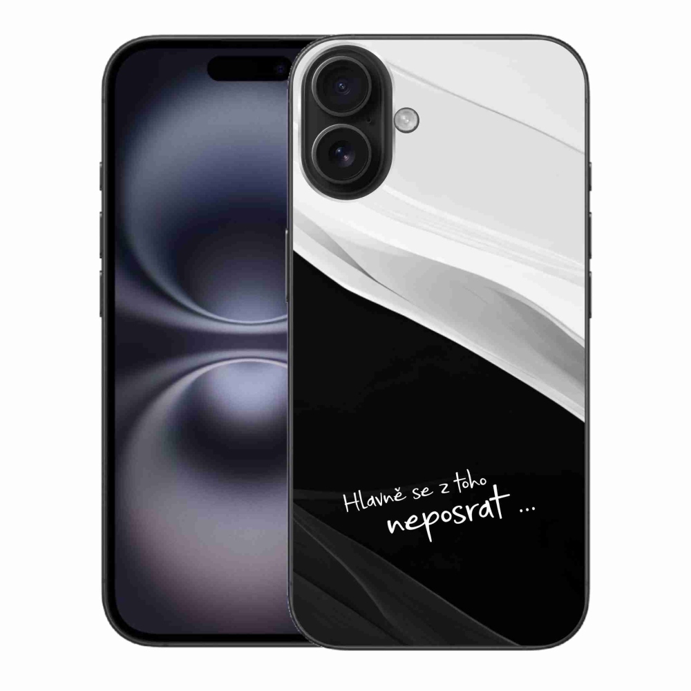 Gél borítás mmCase iPhone 16 Plus készülékhez - vicces szöveg 13 fekete és fehér háttérrel