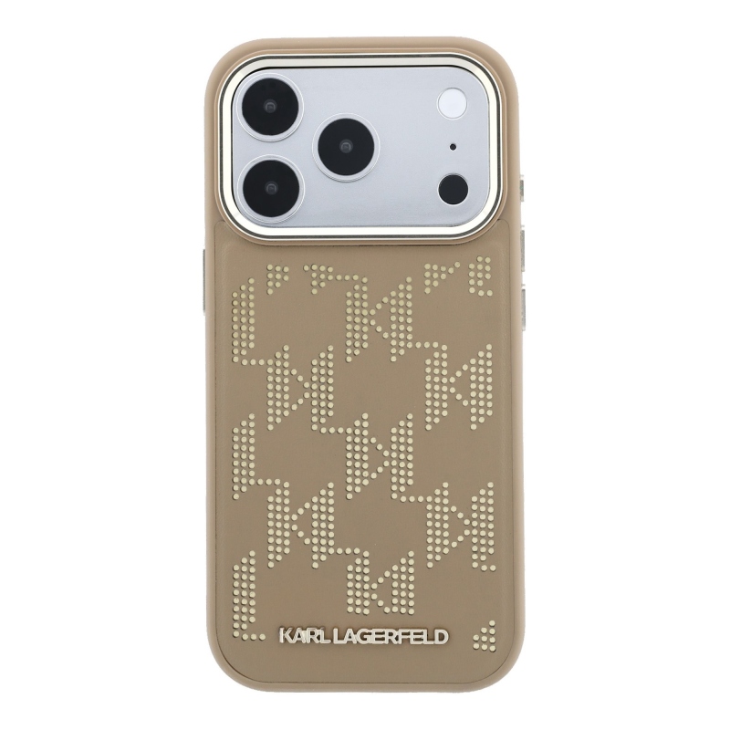 Karl Lagerfeld PU perforált Monogram MagSafe hátlap az iPhone 17 Pro-hoz, bézs színben