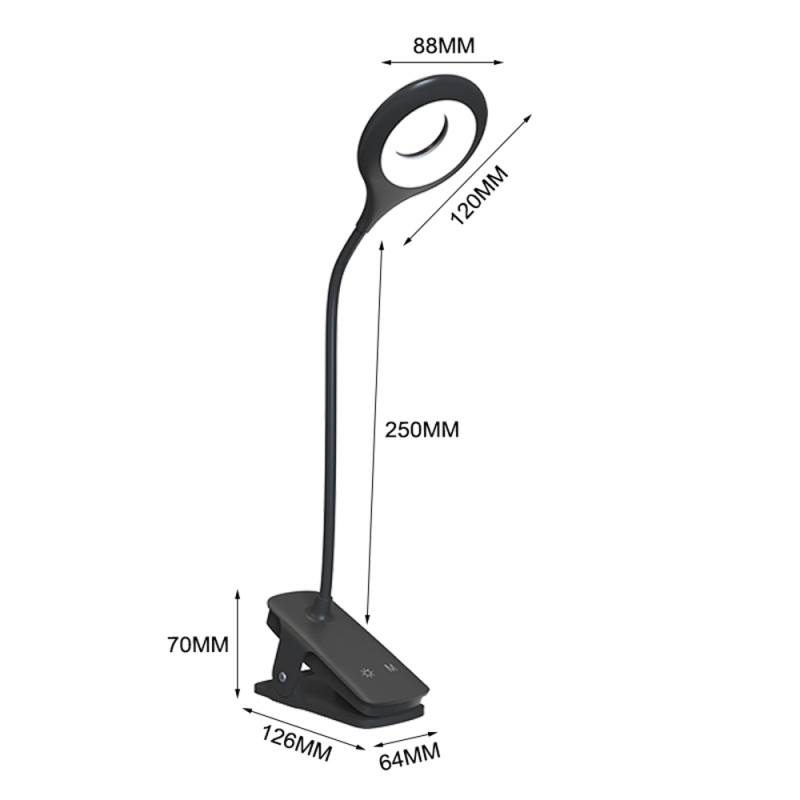 Mini Wozinsky vezeték nélküli LED olvasólámpa kapcsokkal + USB-C kábel – fekete