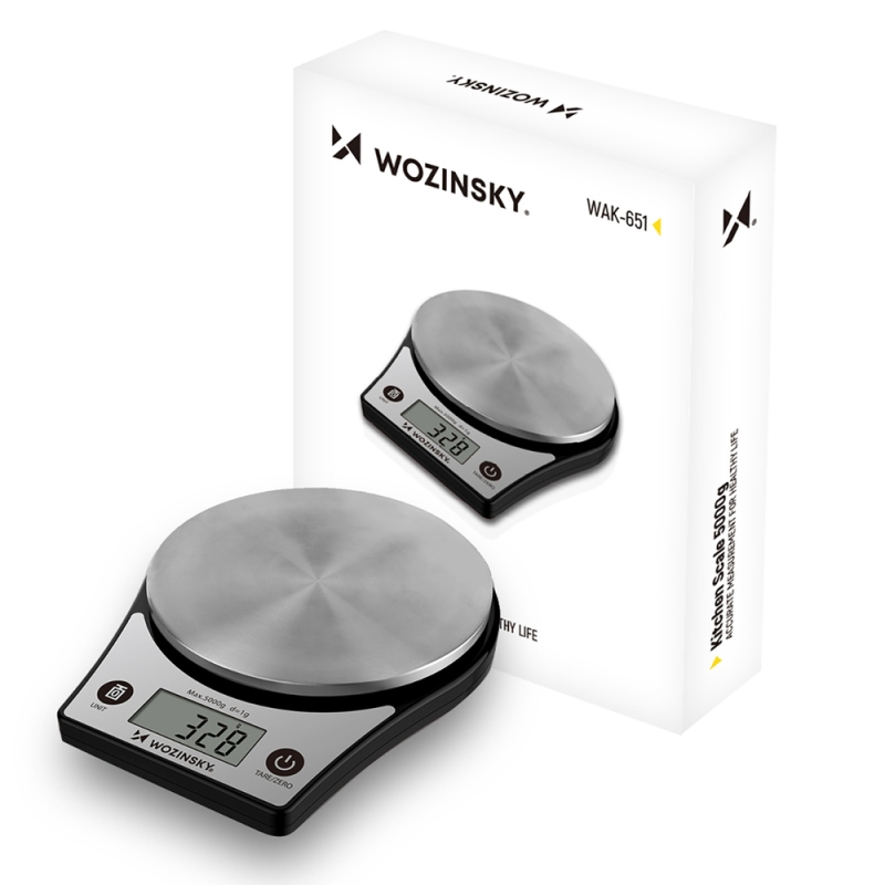 Wozinsky WAK-651 konyhai mérleg LCD-kijelzővel, terhelhetőség: akár 5 kg – fekete
