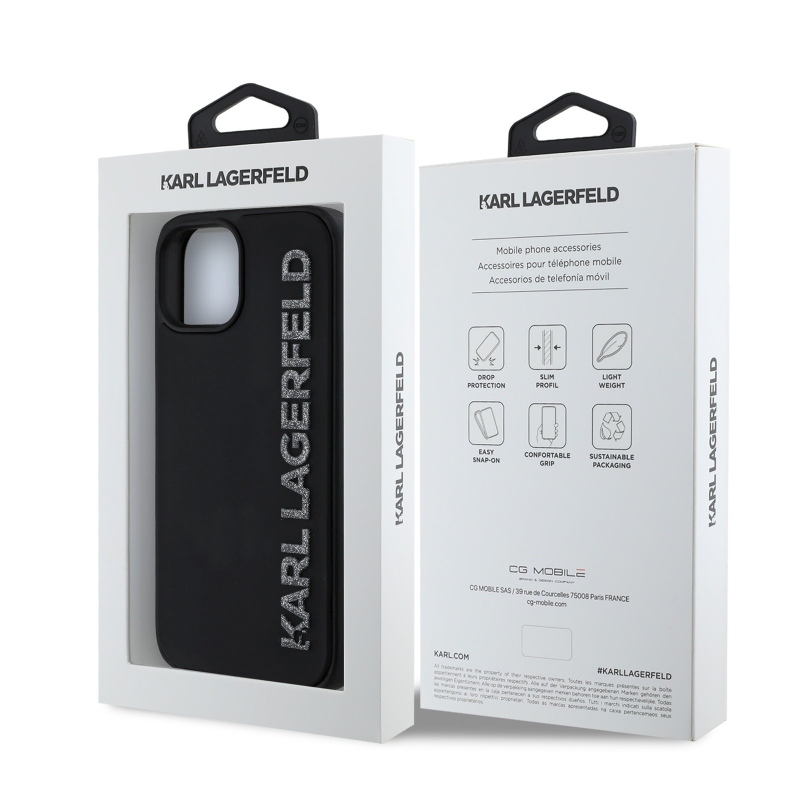 Karl Lagerfeld 3D gumiból készült csillogó logós hátlap iPhone 13-hoz Fekete