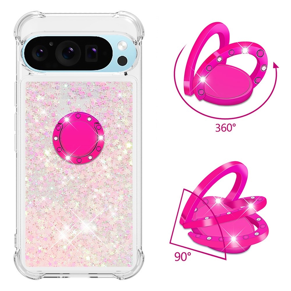 Glitt homokóra zselés tok ujjgyűrűvel a Google Pixel 10 számára - rózsaszín/csillagok