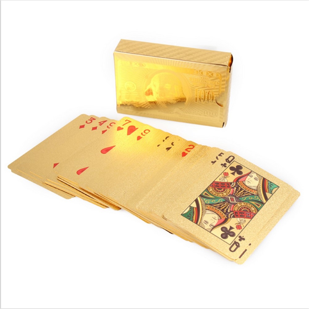 Vízálló műanyag játékkártyák 100 dolláros, aranyozott kivitelben, 54 db