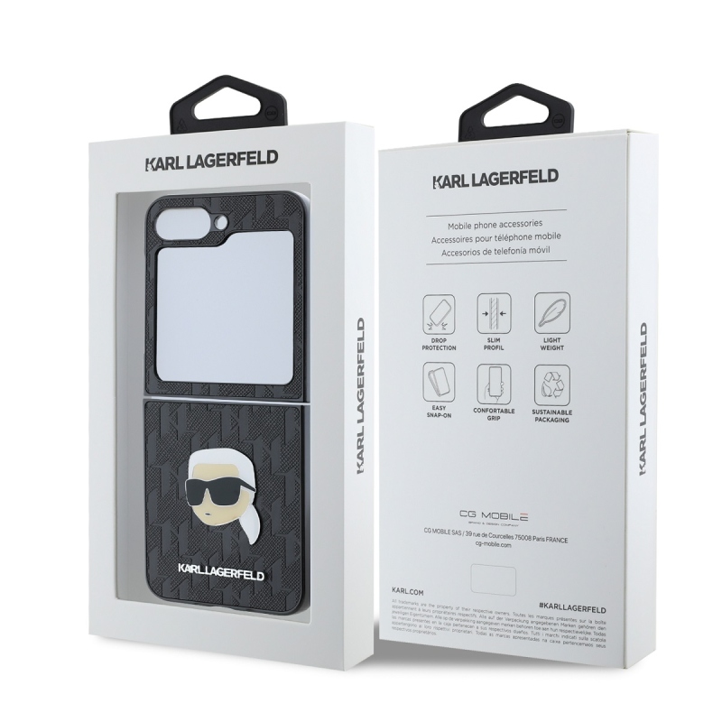 Karl Lagerfeld PU Saffiano Monogram Karl Head hátlap Samsung Galaxy Z Flip 6 Fekete fekete