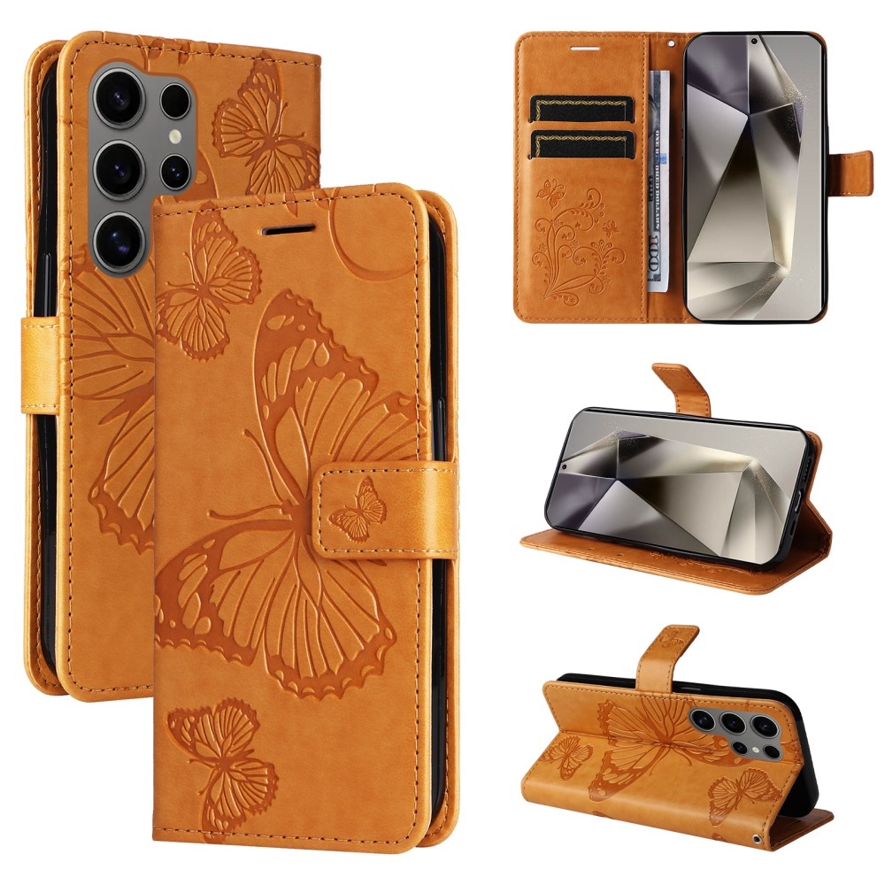 Nagy pillangó könyv tok Samsung Galaxy S25 Ultra készülékhez - sárga