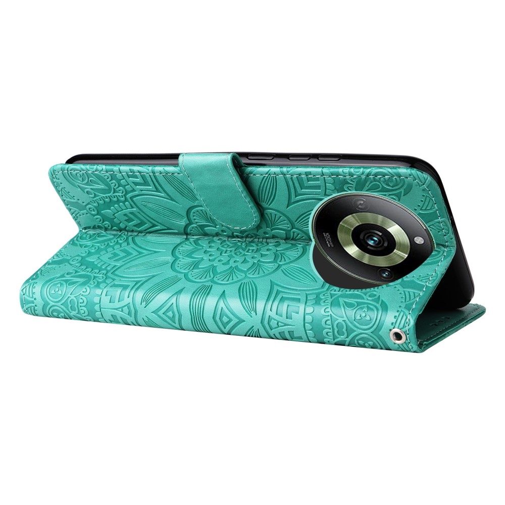 Napraforgó könyvtáska a Realme 11 Pro 5G/11 Pro+ 5G készülékhez - teal színű