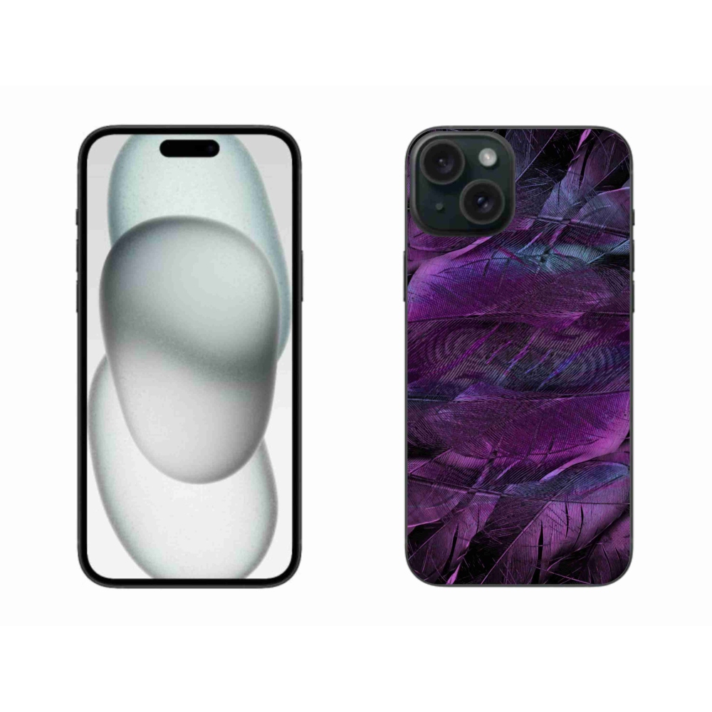 Gél védőhuzat mmCase iPhone 15 Plus készülékhez - lila tollak
