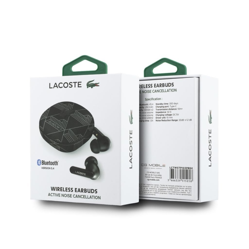 Lacoste Monogram Blend ANC/ENC TWS vezeték nélküli fülhallgató, fekete