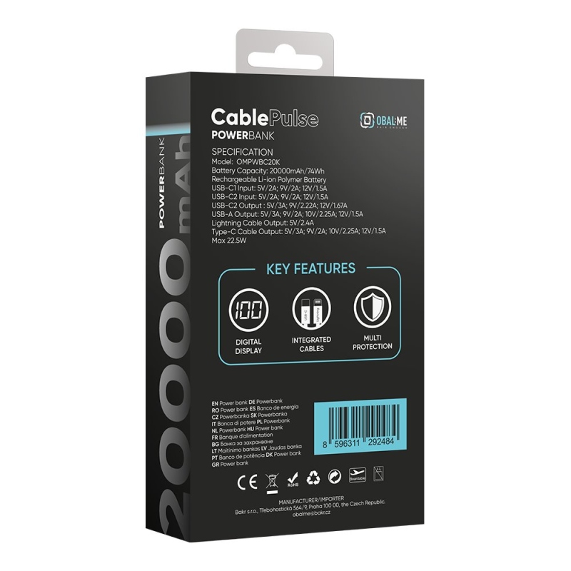 CSOMAGOLÁS: ME CablePulse Powerbank 20000mAh 22,5W Fekete
