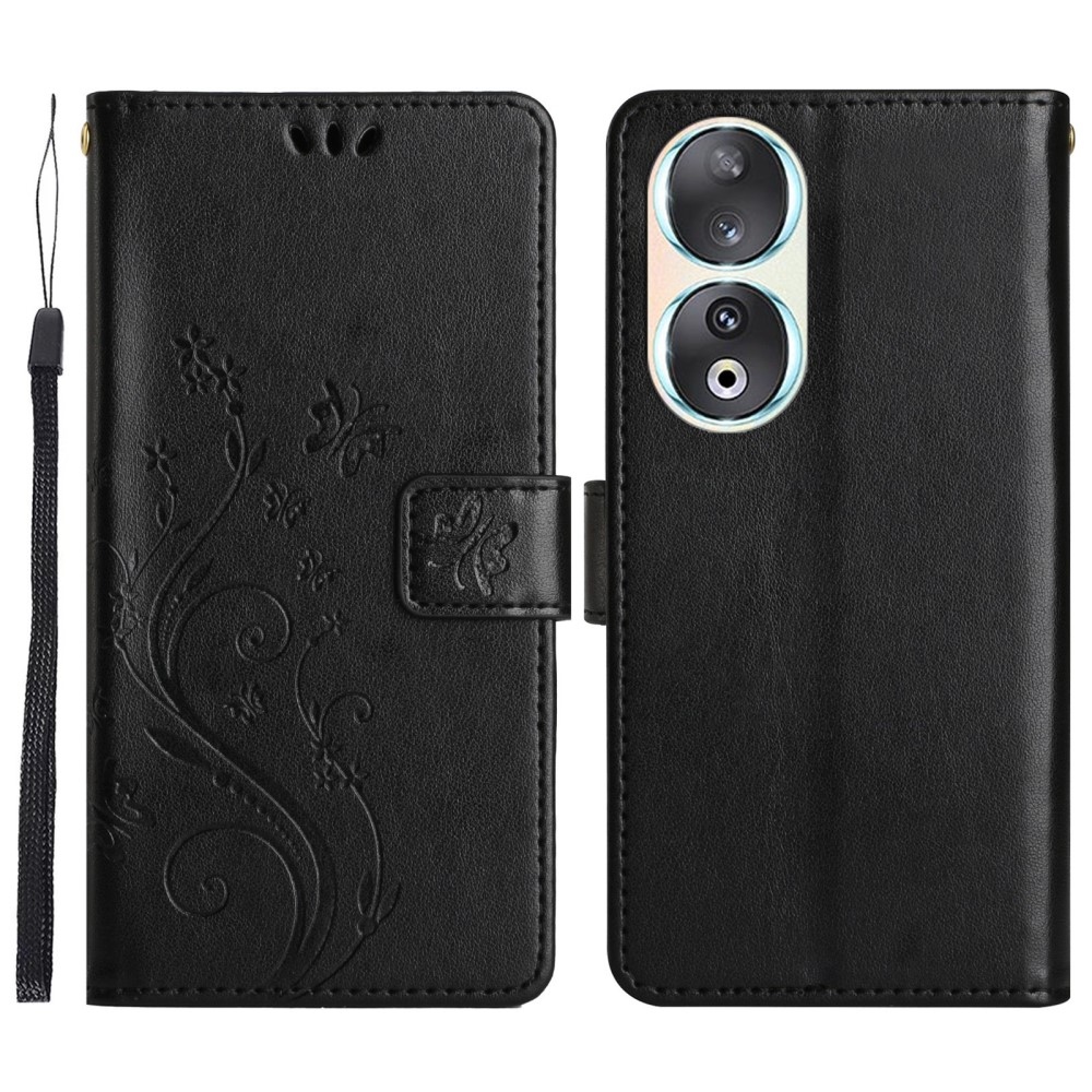 Virágok könyvtáska Honor 90-hez - fekete