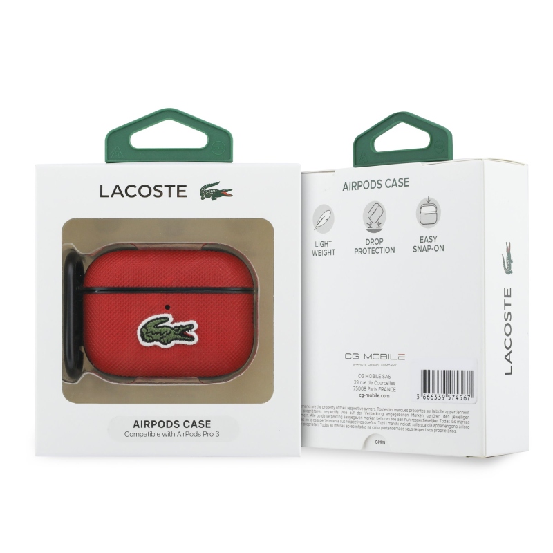 Lacoste Petit Pique Croc logós tok AirPods Pro 3-hoz, piros