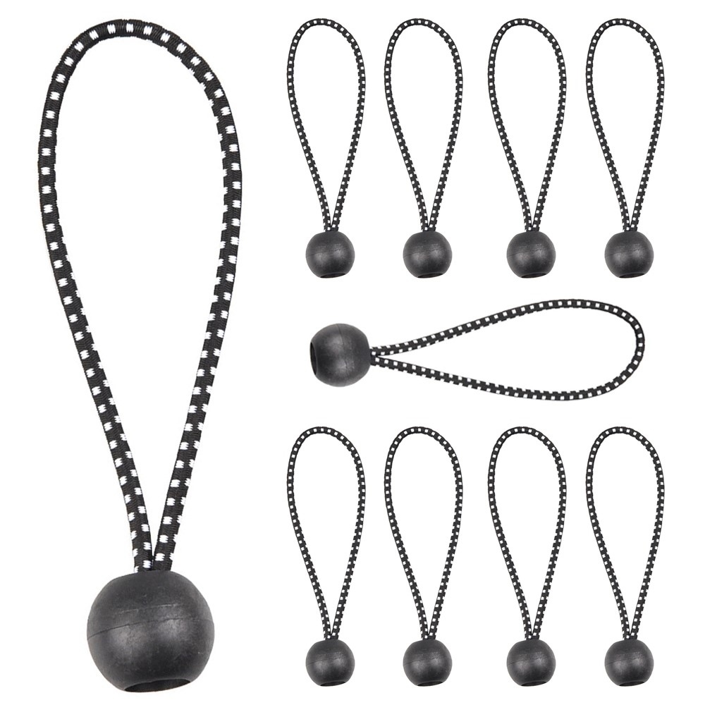 Feszítő gumizsinór műanyag golyóval sátrakhoz és ponyvákhoz 15,5 cm (10 db) - fekete/fehér