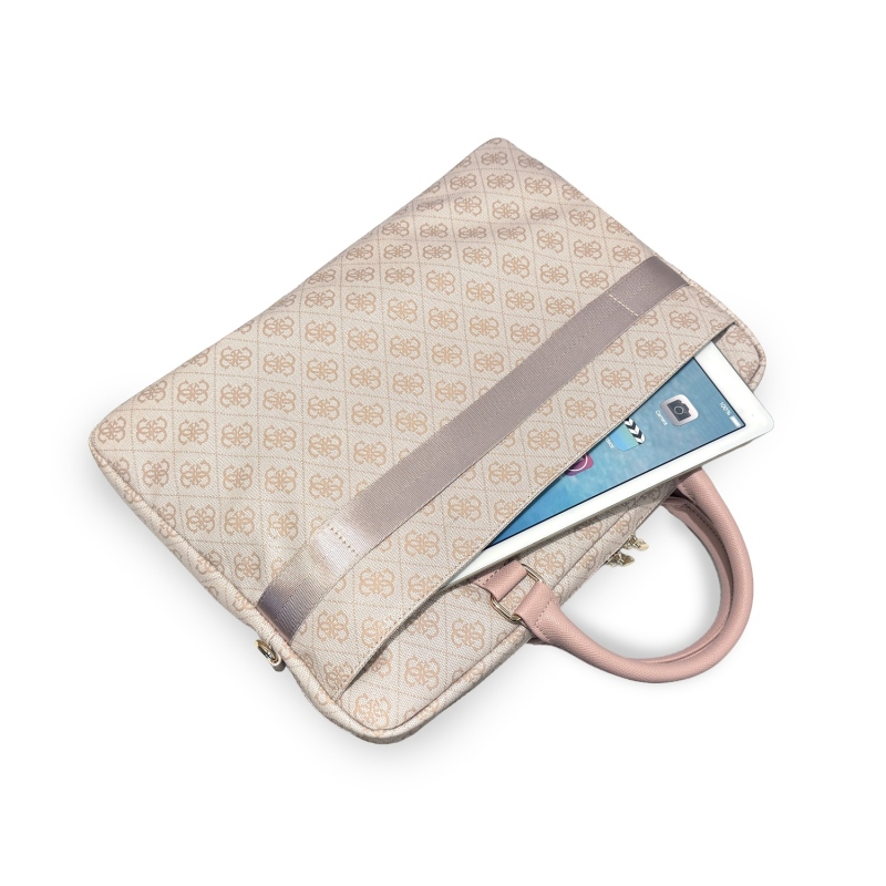 Guess PU 4G Stripe Metal Logo 16-colos laptop táska, rózsaszín
