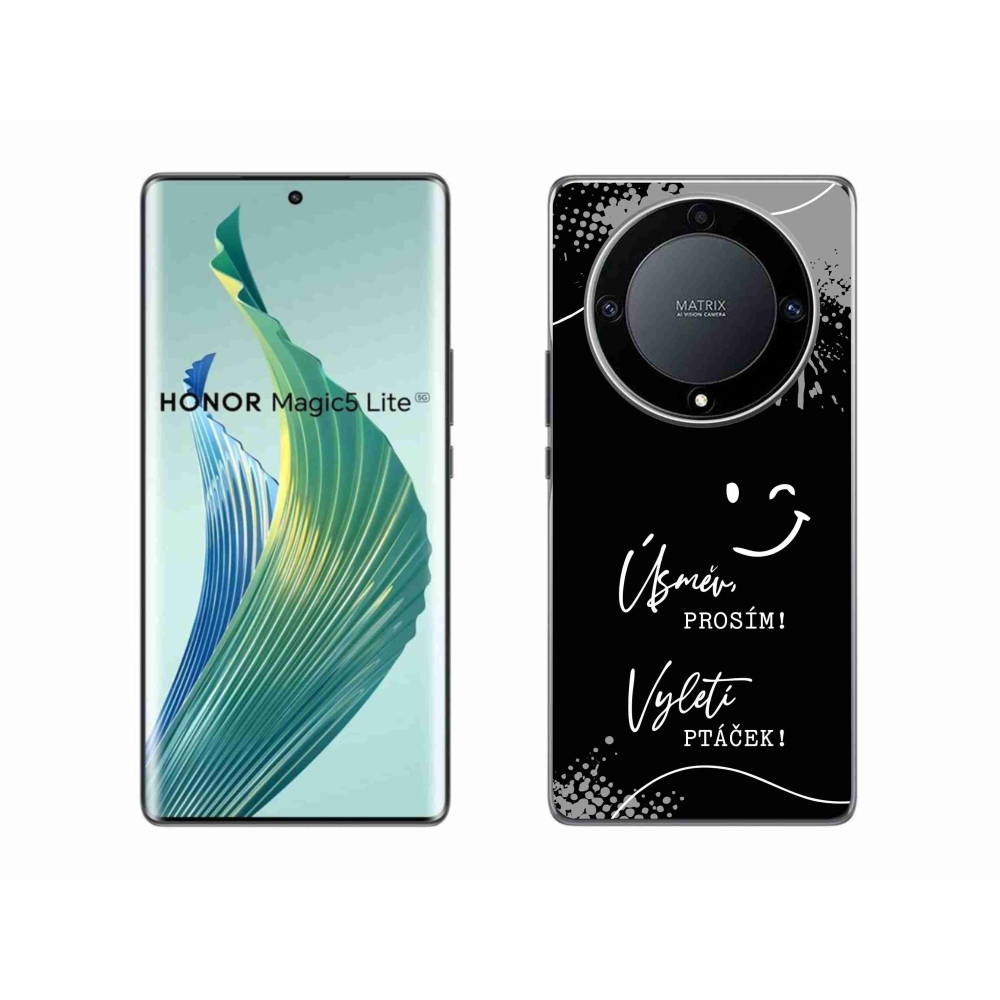 Gél borító mmCase a Honor Magic 5 Lite 5G számára - vicces szöveg 4 fekete háttérrel