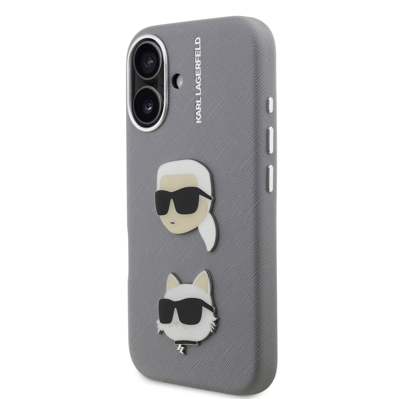 Karl Lagerfeld szemcsés PU K&CH Heads hátlap iPhone 16 szürke készülékhez