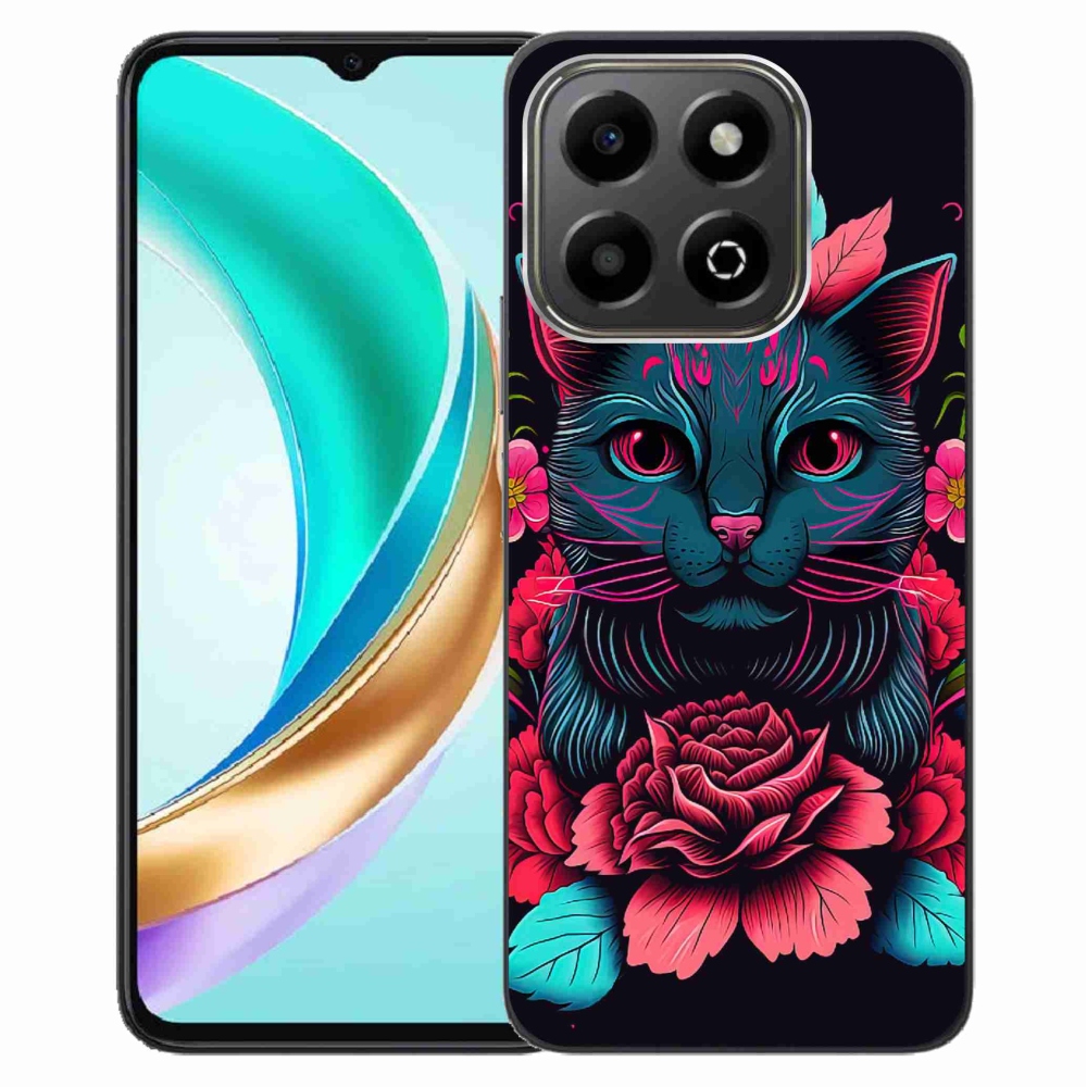 Gél borító mmCase a Honor X6b készülékhez - virágok és macska