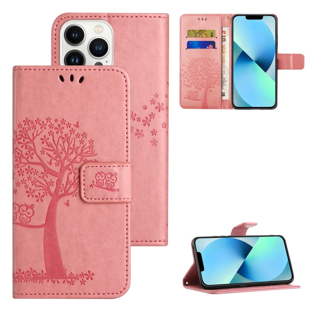 Fás könyv tok iPhone 15 Pro Max készülékhez - rózsaszín