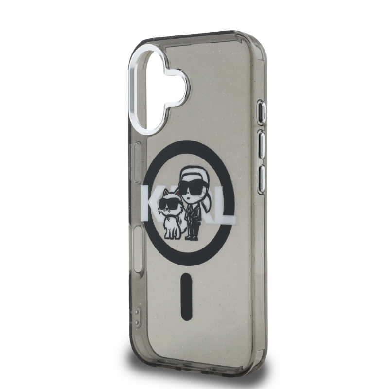 Karl Lagerfeld IML Glitter Karl és Choupette Sketch MagSafe hátlapi borító iPhone 16-hoz Fekete
