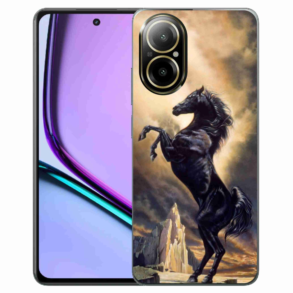 Zselés borítás mmCase a Realme C67 készülékhez - fekete rajzfilm ló