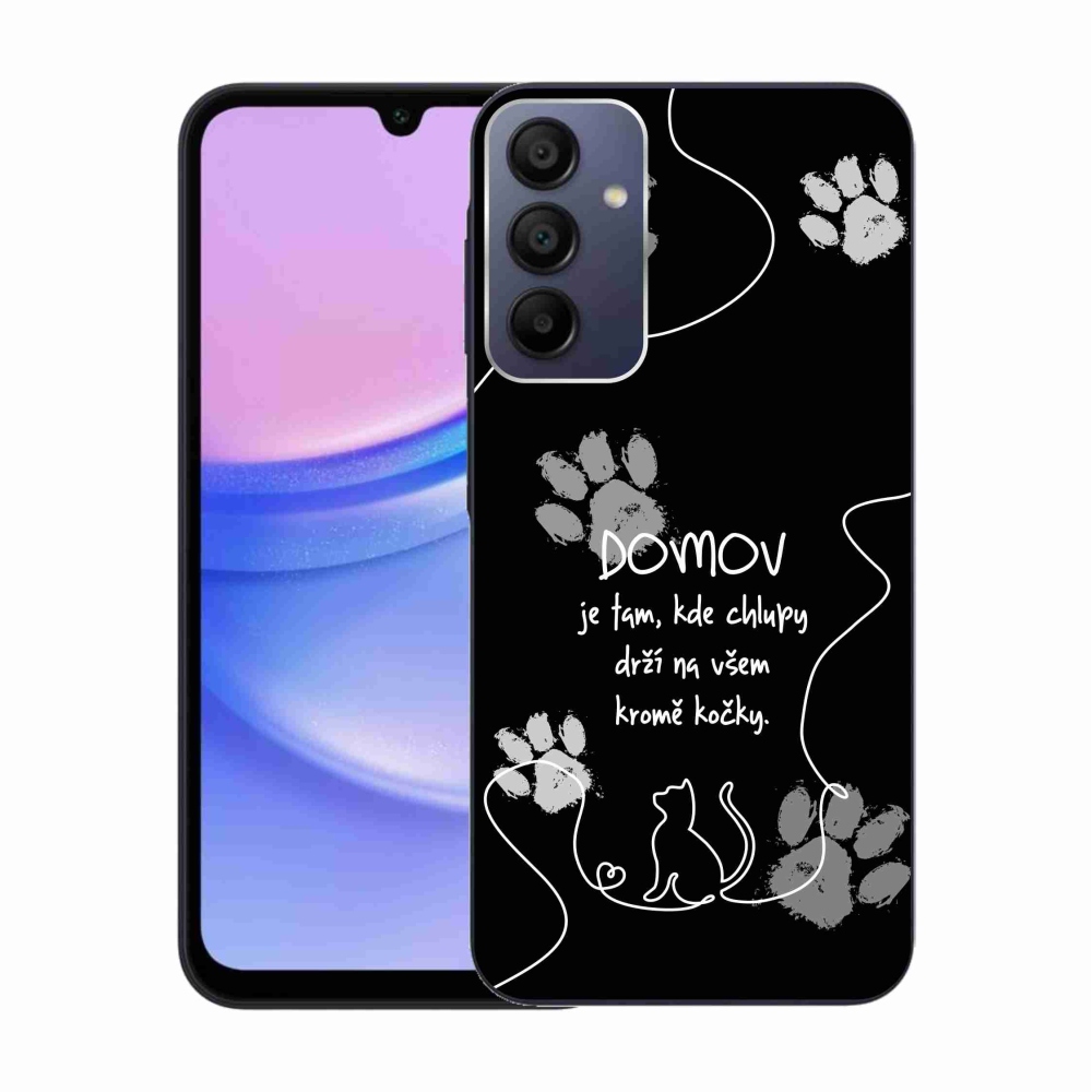 Gél borítás mmCase Samsung Galaxy A15 4G/5G készülékhez - macska motívum fekete háttérrel