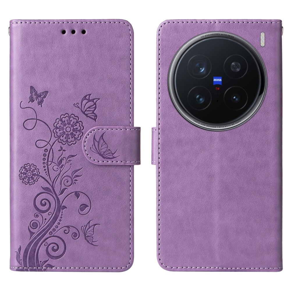 Virágos könyv tok a Vivo X200 Pro 5G készülékhez - lila