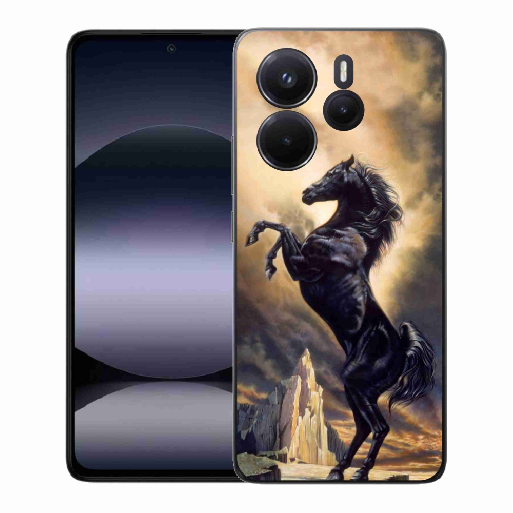 Gél borító mmCase a Xiaomi Redmi Note 14-hez - fekete rajzfilm ló