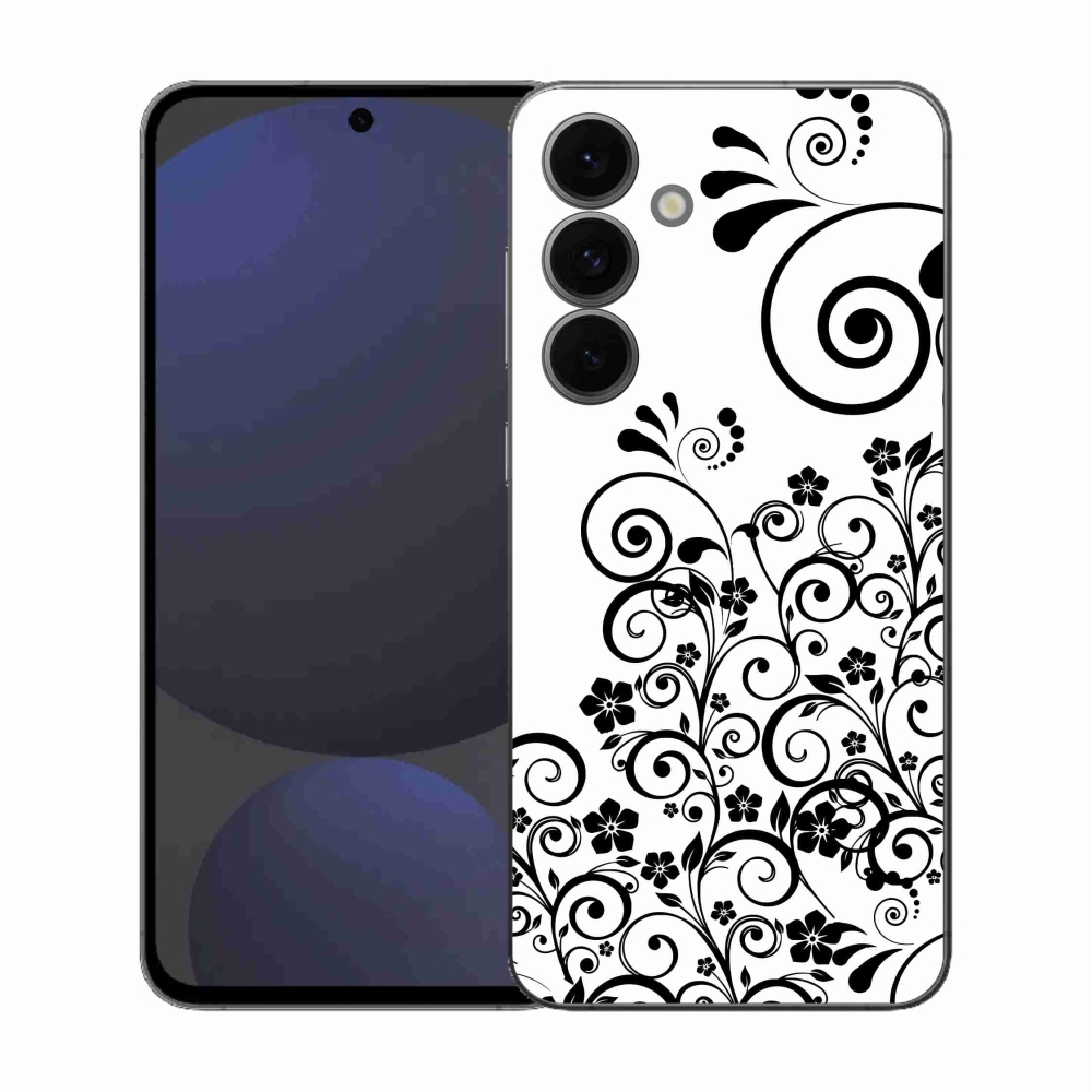 Zselés borítás mmCase Samsung Galaxy S25 FE készülékhez - fekete-fehér virágminták