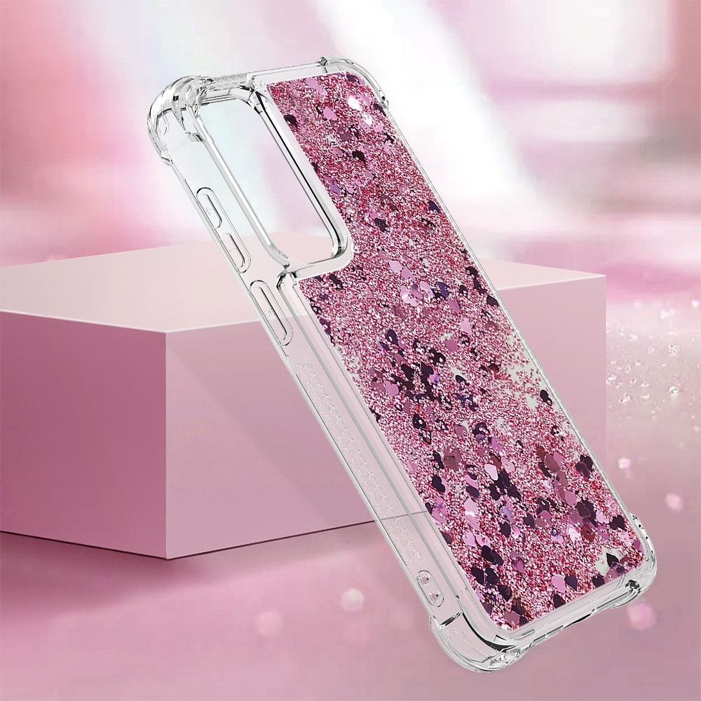 Glitter zselés homokóra hüvely Samsung Galaxy A35 5G - rózsaarany/szív