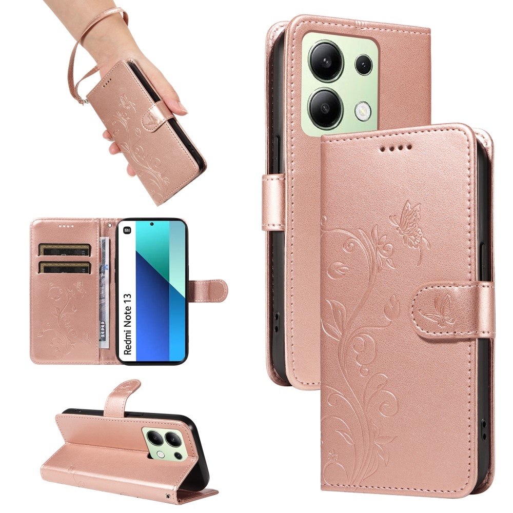Virágos könyv tok Xiaomi Redmi Note 13-hoz - rózsa arany