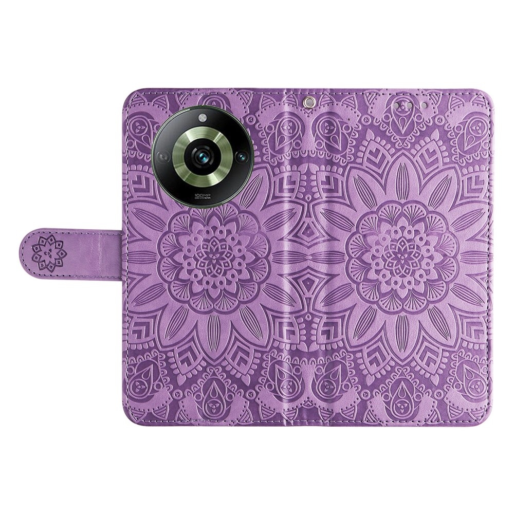 Napraforgó könyvtáska a Realme 11 Pro 5G/11 Pro+ 5G készülékhez - lila