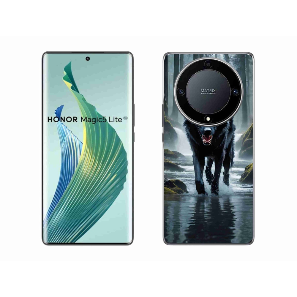 Zselés borítás mmCase a Honor Magic 5 Lite 5G számára - fekete farkas