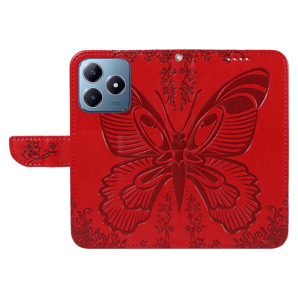 Virágos pillangó könyvtáska Realme C61/C63 készülékhez - piros