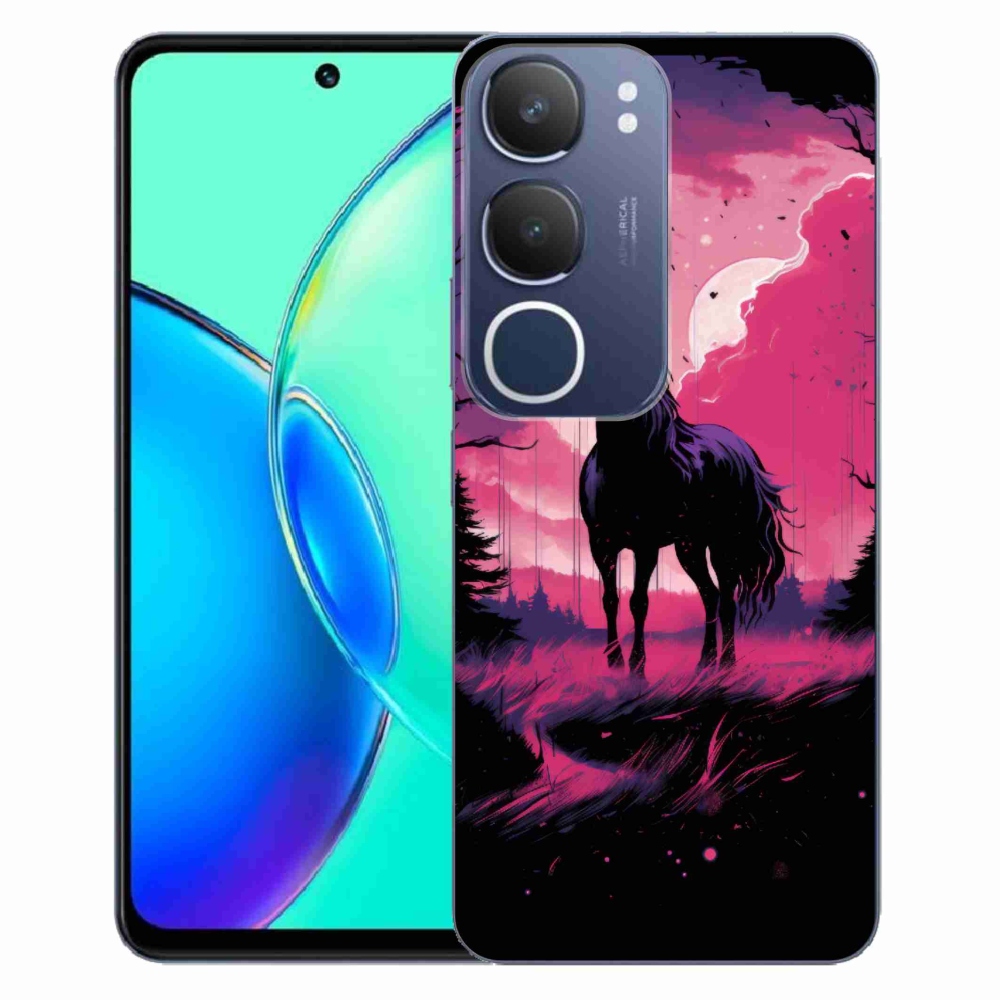 Zselés borítás mmCase a Vivo Y19s készülékhez - fekete rajzfilm ló 1