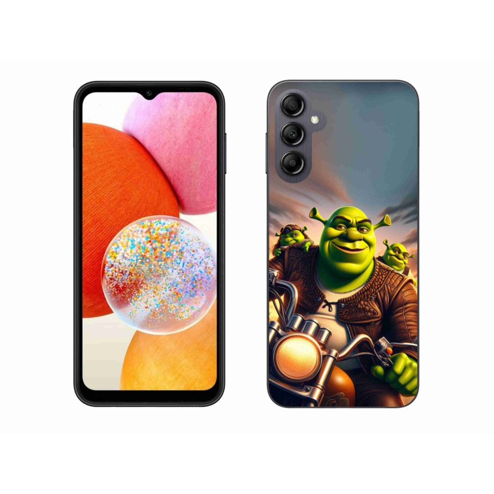 Zselés borítás mmCase Samsung Galaxy A14 4G/5G készülékhez - Shrek egy motorkerékpáron