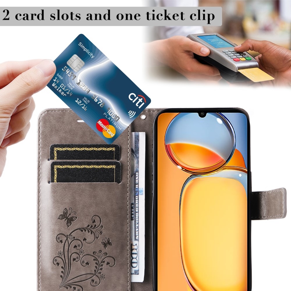 Nagy pillangó könyv tok Xiaomi Poco C65/Redmi 13C - szürke