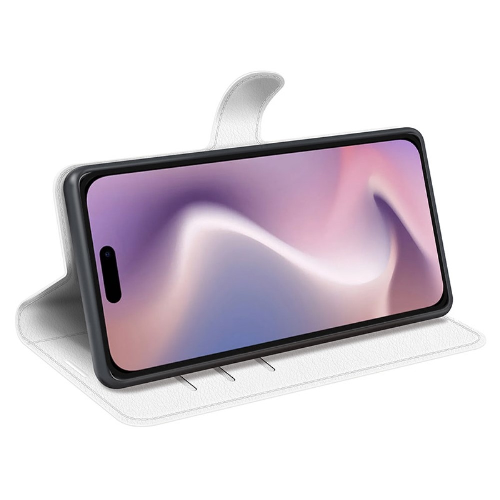 Litchi könyv tok iPhone 16 Plus készülékhez - fehér