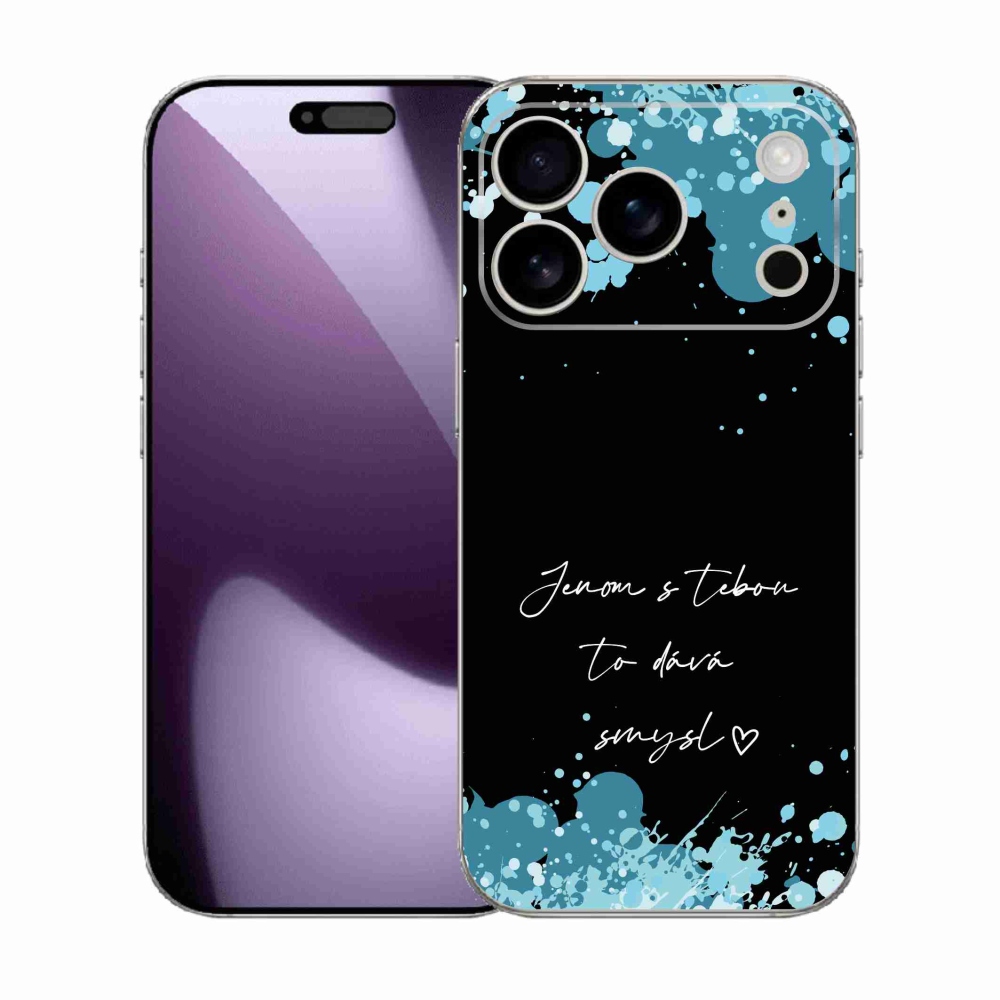 Gél borítás mmCase iPhone 17 Pro készülékhez - szerelmes szöveg fekete háttérrel