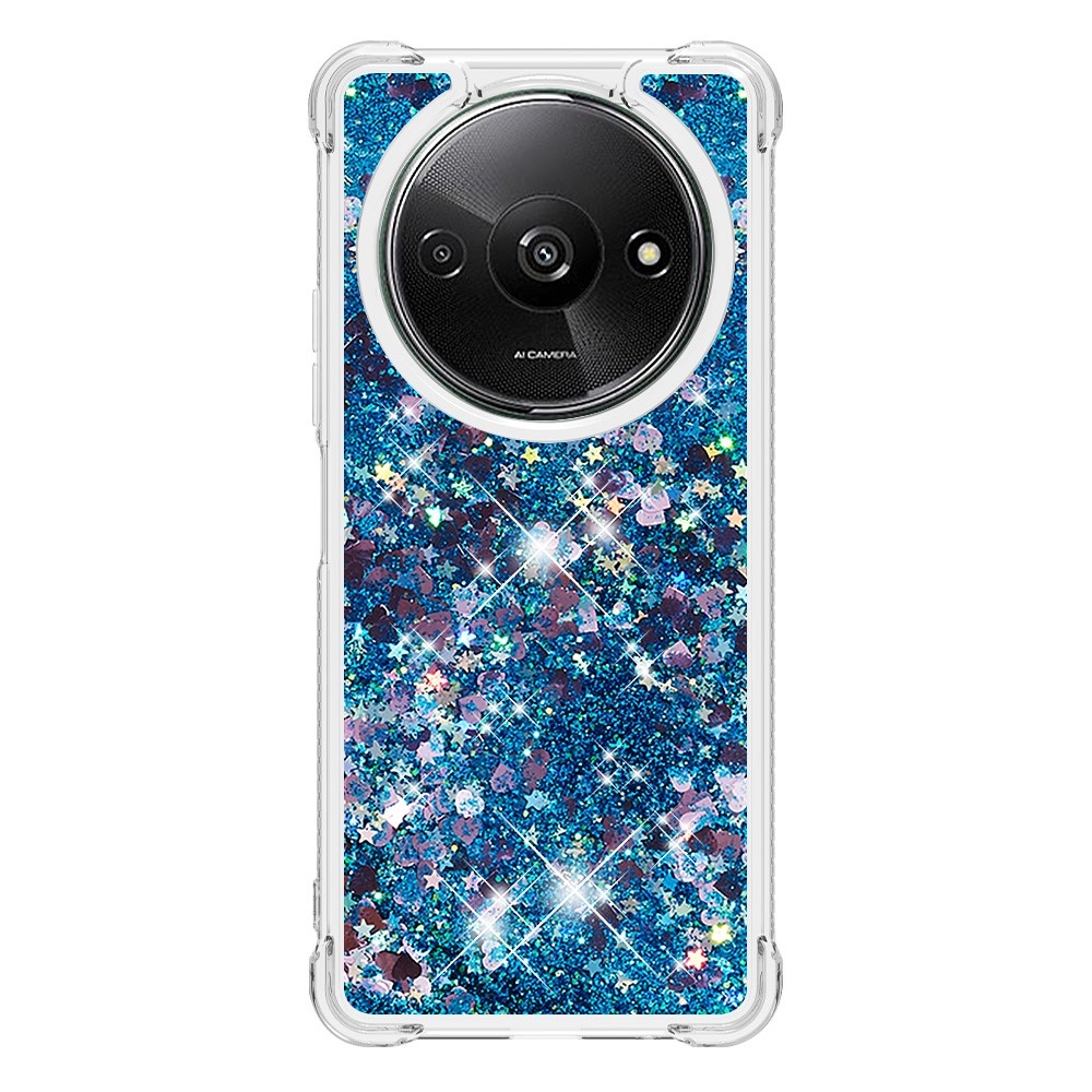 Glitter zselés homokóra tok Xiaomi Redmi A3-hoz - kék/szívek