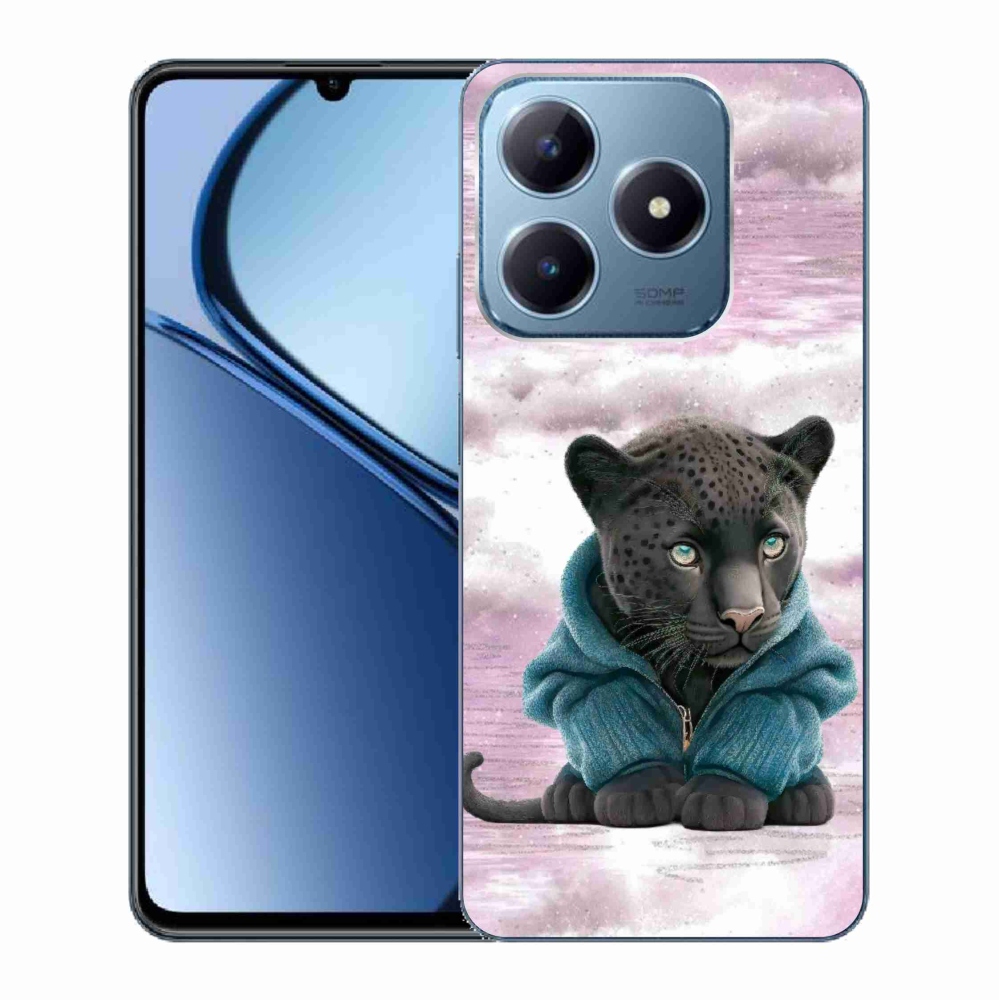 Gél borítás mmCase a Realme C63 készülékhez - fekete párduc pulóverben