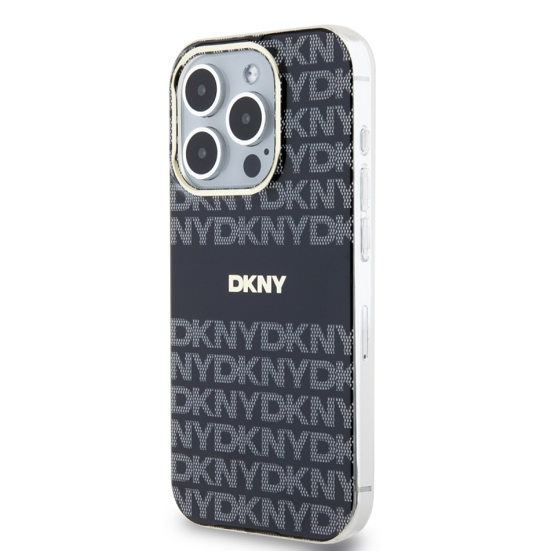 DKNY PC/TPU ismétlődő mintás tonális csíkos Magsafe hátlap iPhone 15 Pro fekete színű borítóhoz