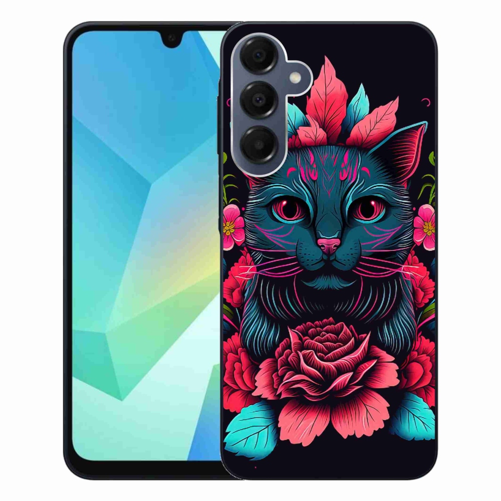 Gél borítás mmCase Samsung Galaxy A16 4G/5G - virágok és macska