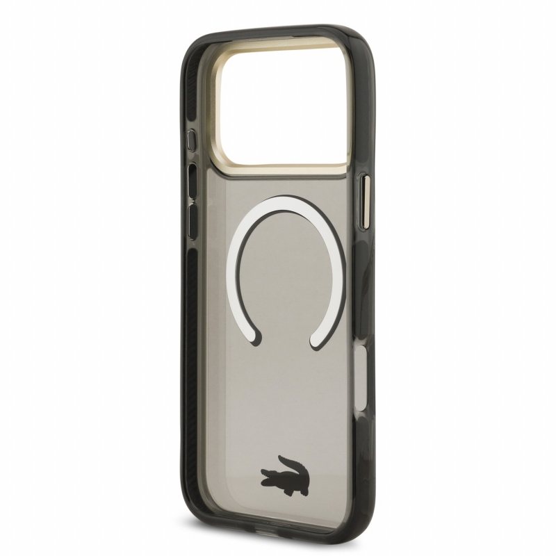 Lacoste IML ütésálló Petit Pique arany logós MagSafe hátsó tok iPhone 18 Pro Max-hoz, fekete