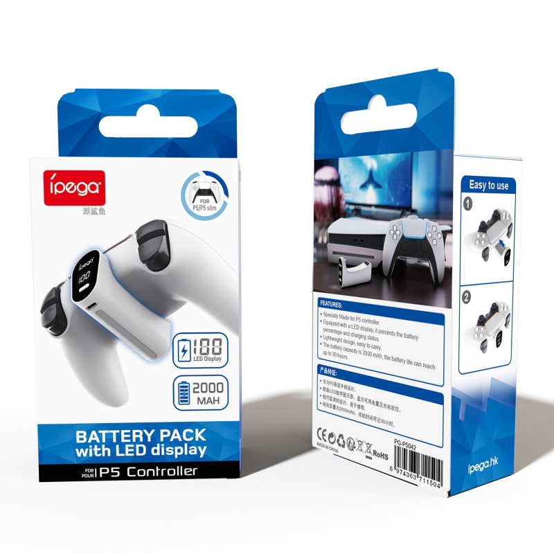 iPega P5042 Hordozható újratölthető akkumulátor PS5 vezérlőhöz Fehér