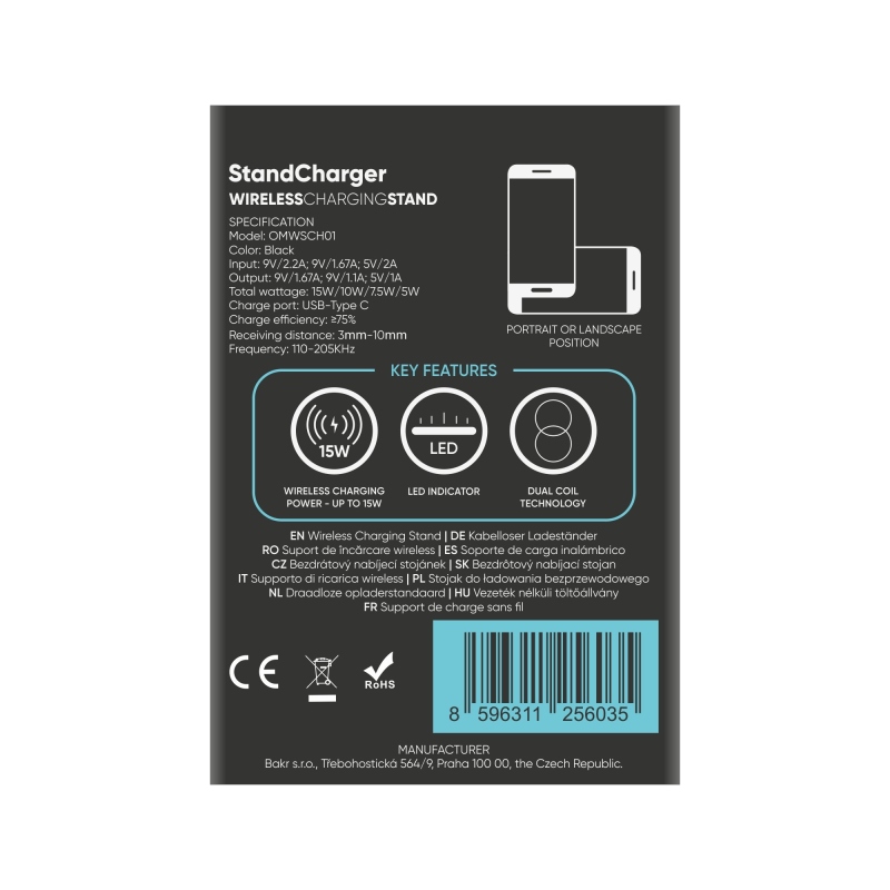 CSOMAG:ME StandCharger vezeték nélküli töltő asztali állvány 15W Fekete