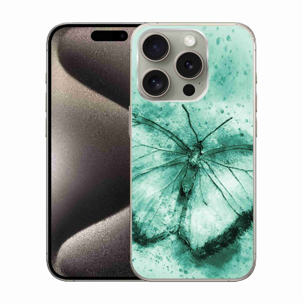 Gél tok mmCase iPhone 15 Pro készülékhez - zöld pillangó