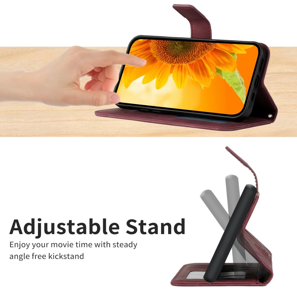 Napraforgó könyv tok a Xiaomi Redmi Note 14 Pro-hoz - bordó színű